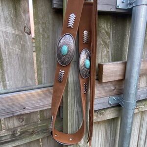 L&B Tan Leather Belt with Silver Details - 42”